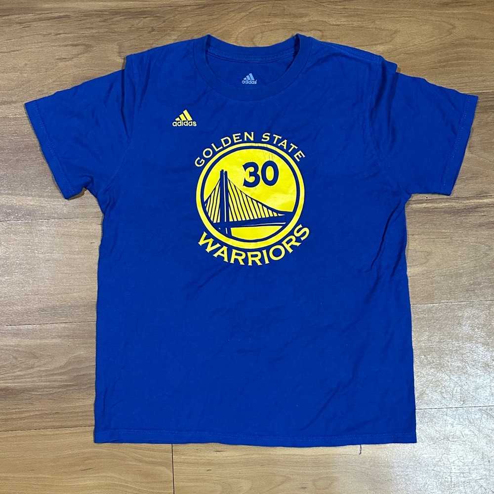adidas Blue and Yellow Golden State Warriors #30 Tee